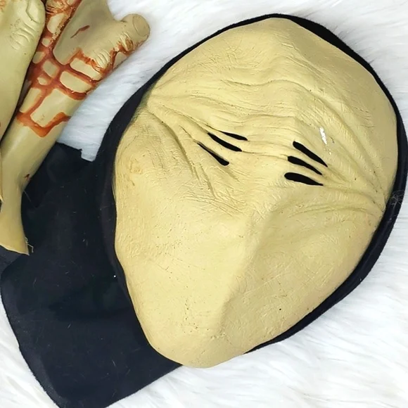 Latex Faceless Whole Head Mask with Gloves - Fabric Cowl Neck Hair Cover Unisex - Picture 3 of 9